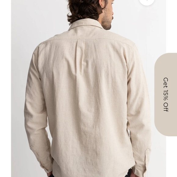 New with Tags- Rhythm Men’s Classic Linen Shirt Sand - Size Large - Picture 6 of 6